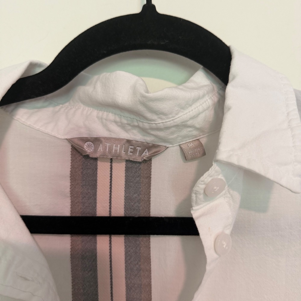 Athleta Womens White Button Down Shirt Striped Back Ribbon Detail Size Medium - Picture 3 of 3